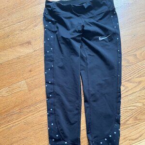 Nike Dri Fit Racer Flash Running Leggings Black Polka Dot Pockets Women Size S